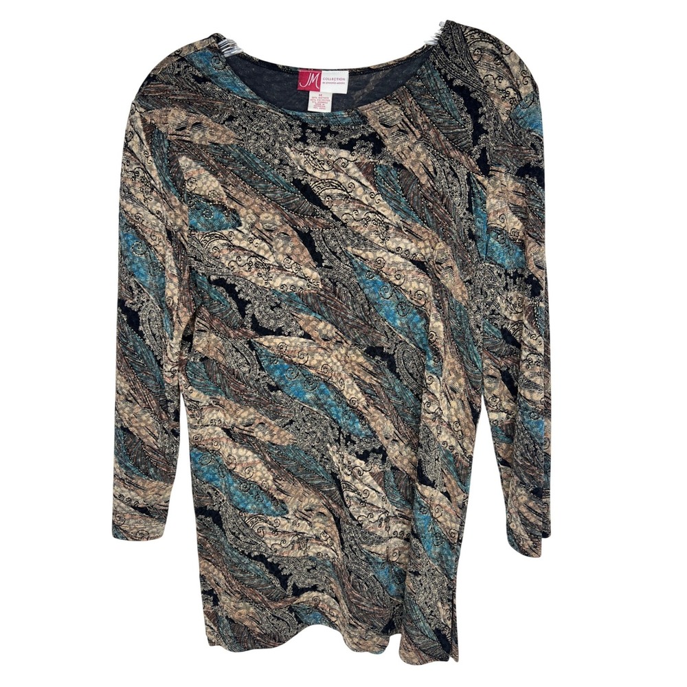 JM Collection Women's Long Sleeve‎ Burnout Paisley Print Top Size M
